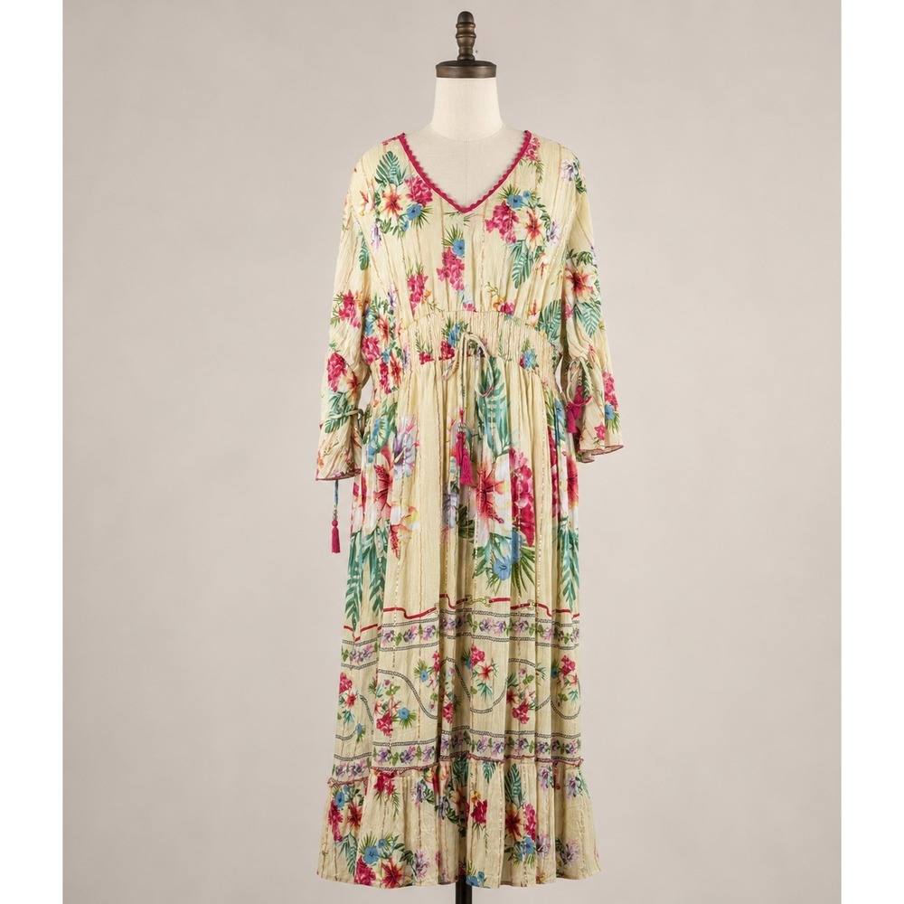 ME2 Magic Women's Elegant Tropical Botanical Maxi Dress‎ Tassel Festival Size 2X